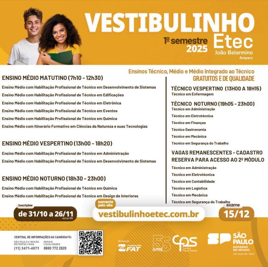 VESTIBULINHO ETEC 1ºSEMESTRE - 2025