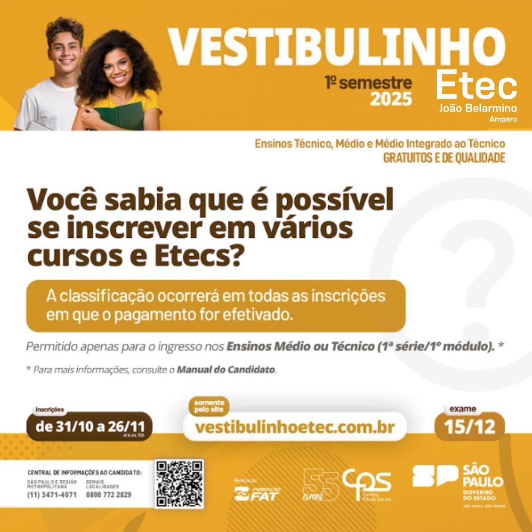 VESTIBULINHO ETEC 1ºSEMESTRE - 2025